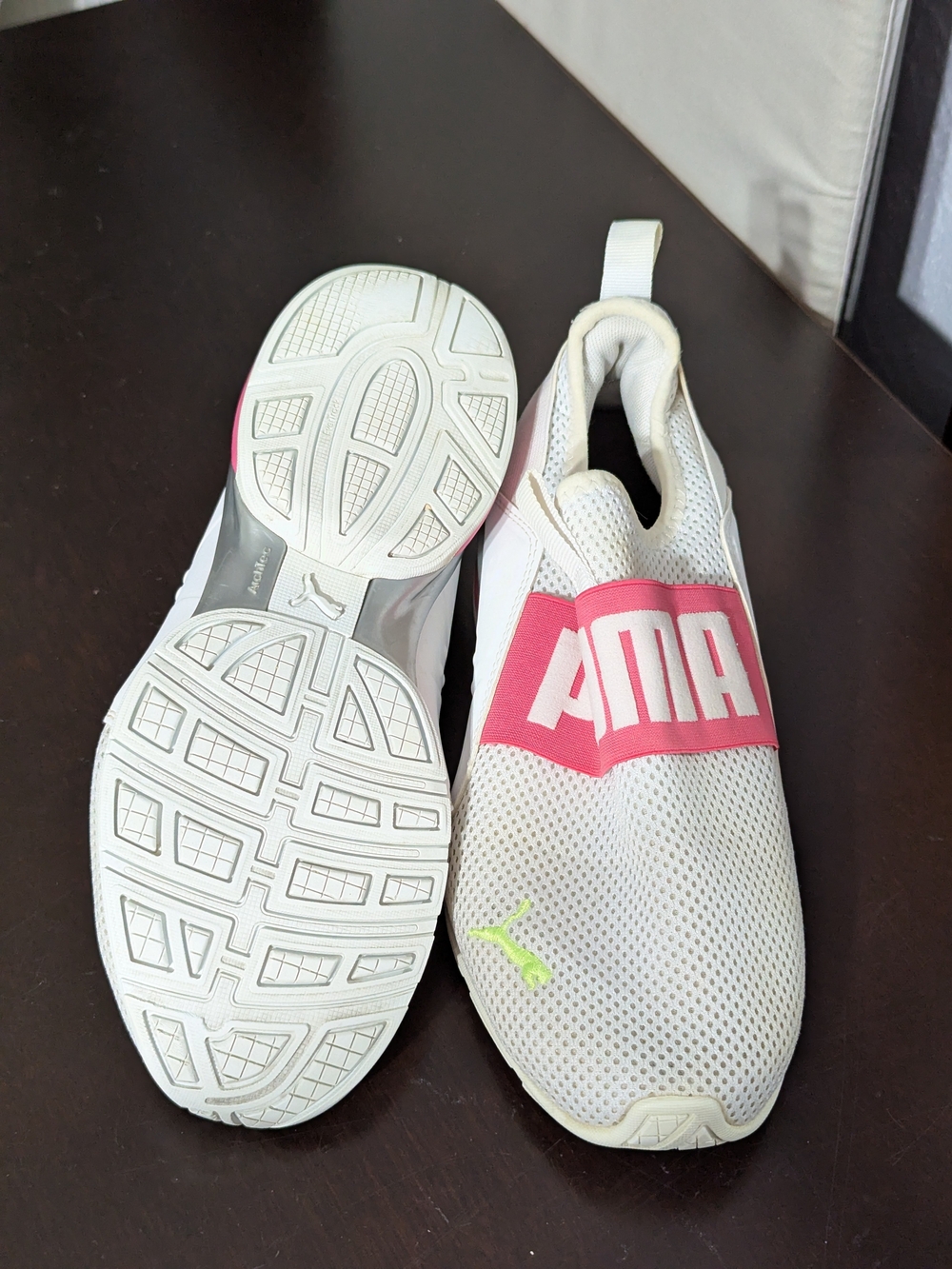 Puma White Slip-On Sneakers with Pink Band